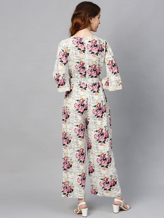 Juniper Women Offwhite Rayon Slub Printed Regular Jumpsuit - Swadesiicart