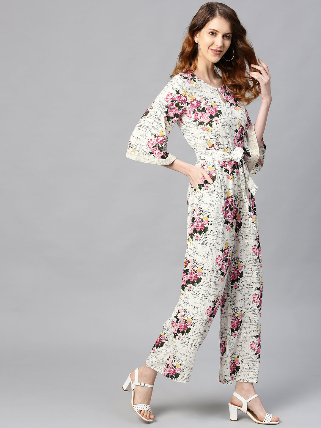 Juniper Women Offwhite Rayon Slub Printed Regular Jumpsuit - Swadesiicart