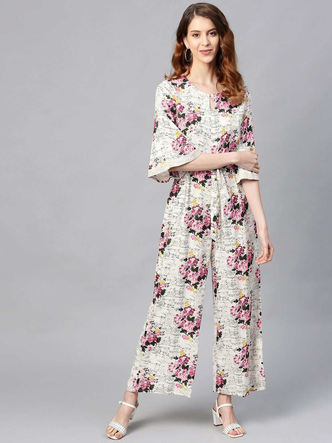 Juniper Women Offwhite Rayon Slub Printed Regular Jumpsuit - Swadesiicart