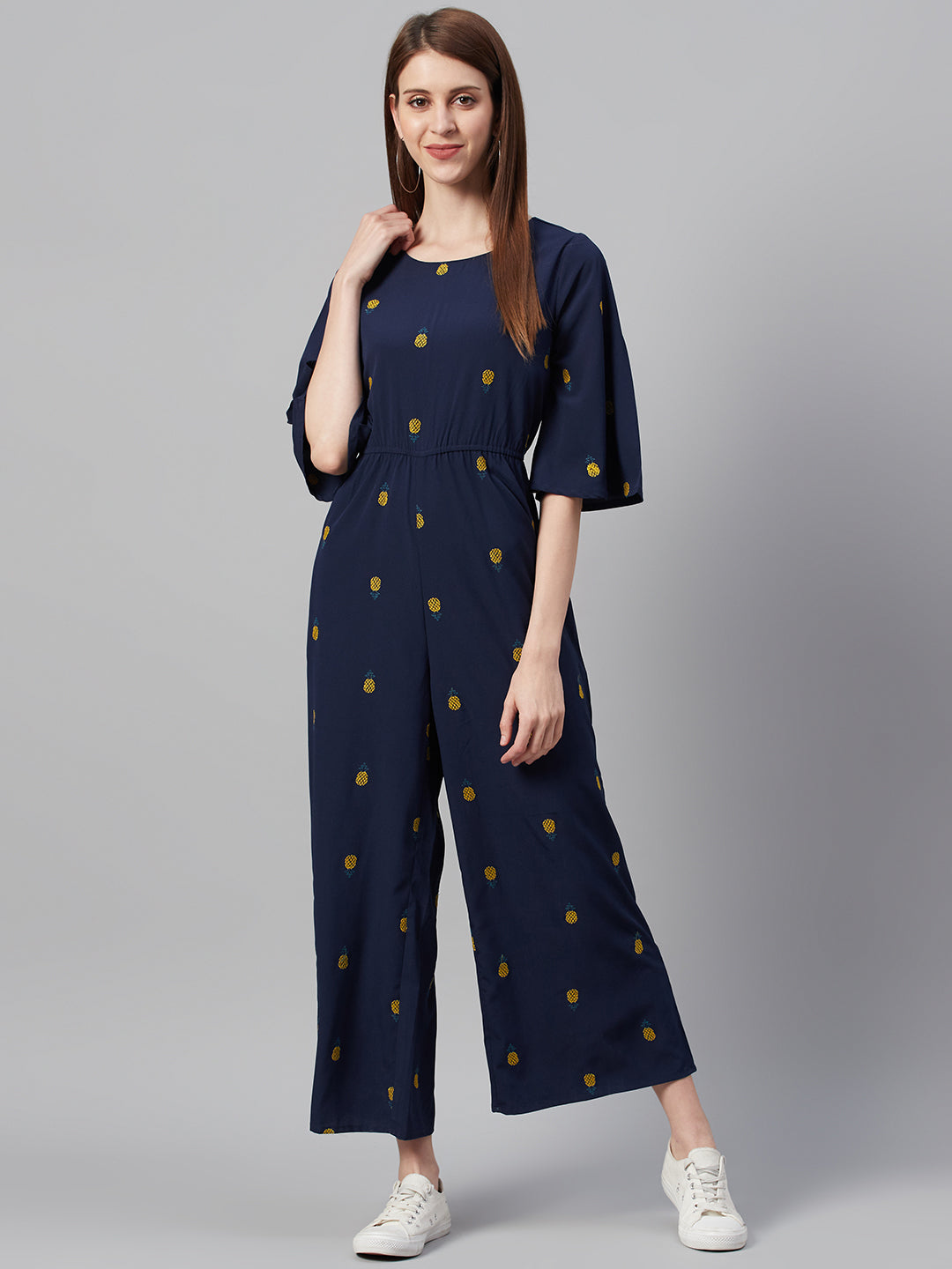 Juniper Women Darkblue Micro Poly Embroidered Regular Jumpsuit - Swadesiicart