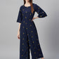 Juniper Women Darkblue Micro Poly Embroidered Regular Jumpsuit - Swadesiicart