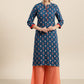 Sangria Women Teal Blue & Red Printed Straight Kurta - Swadesiicart