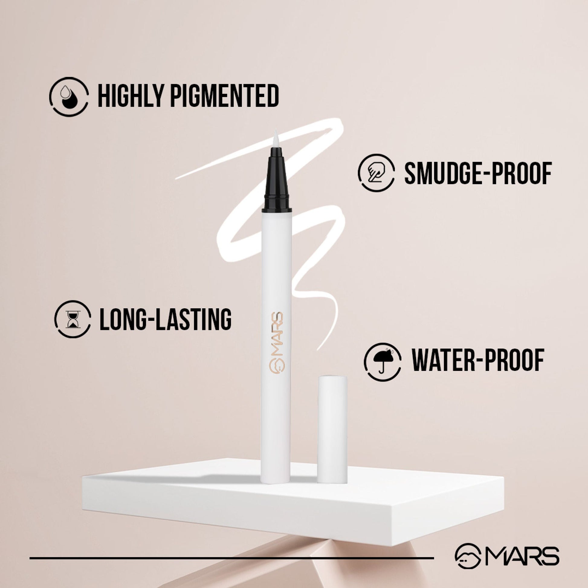 MARS Cosmetics City Stroke Charming Eyes Liquid Eyeliner - 01 White - Swadesiicart