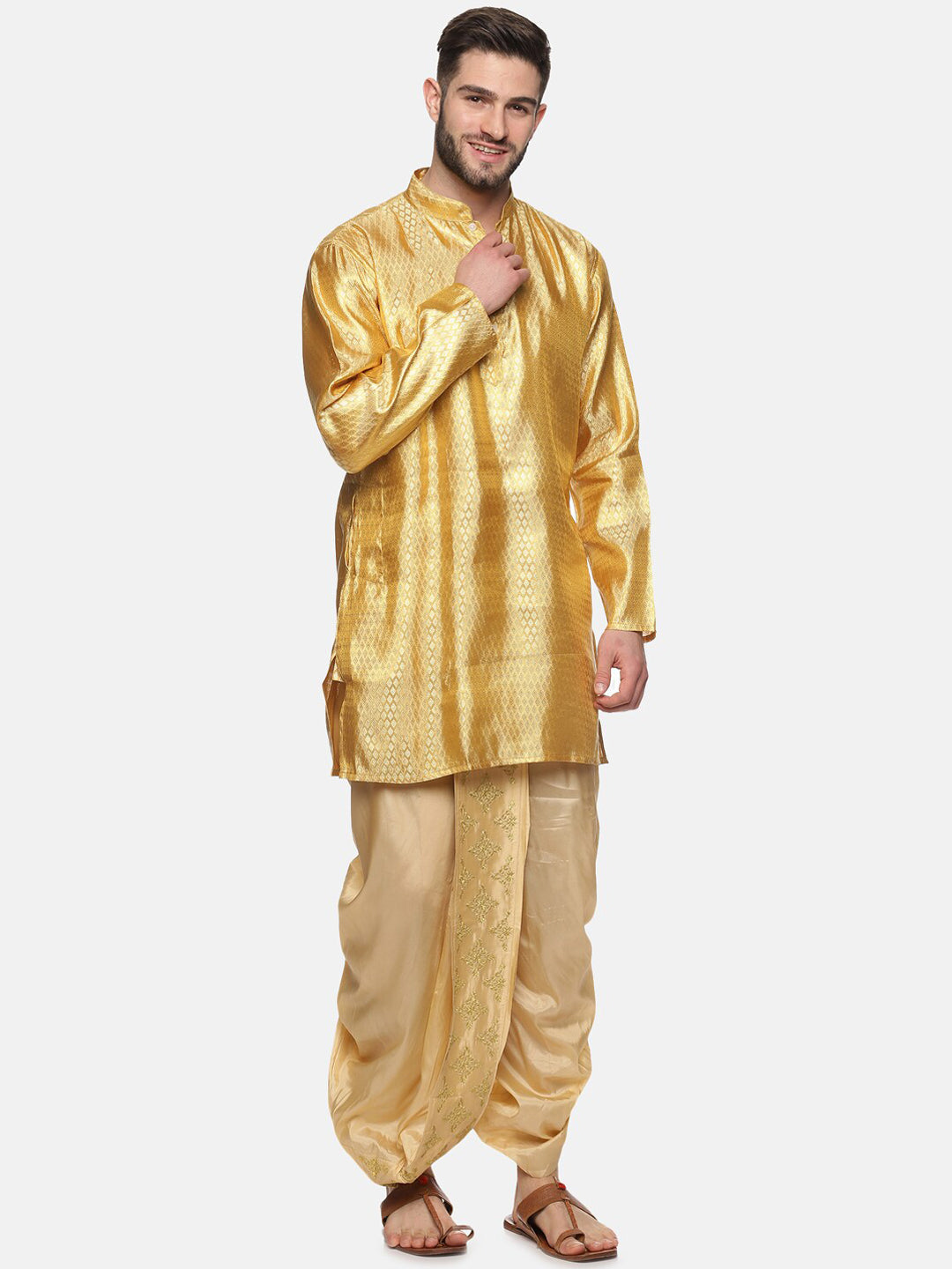 Sethukrishna Golden Embroidered Dhoti Pant For Men | Swadesiicart