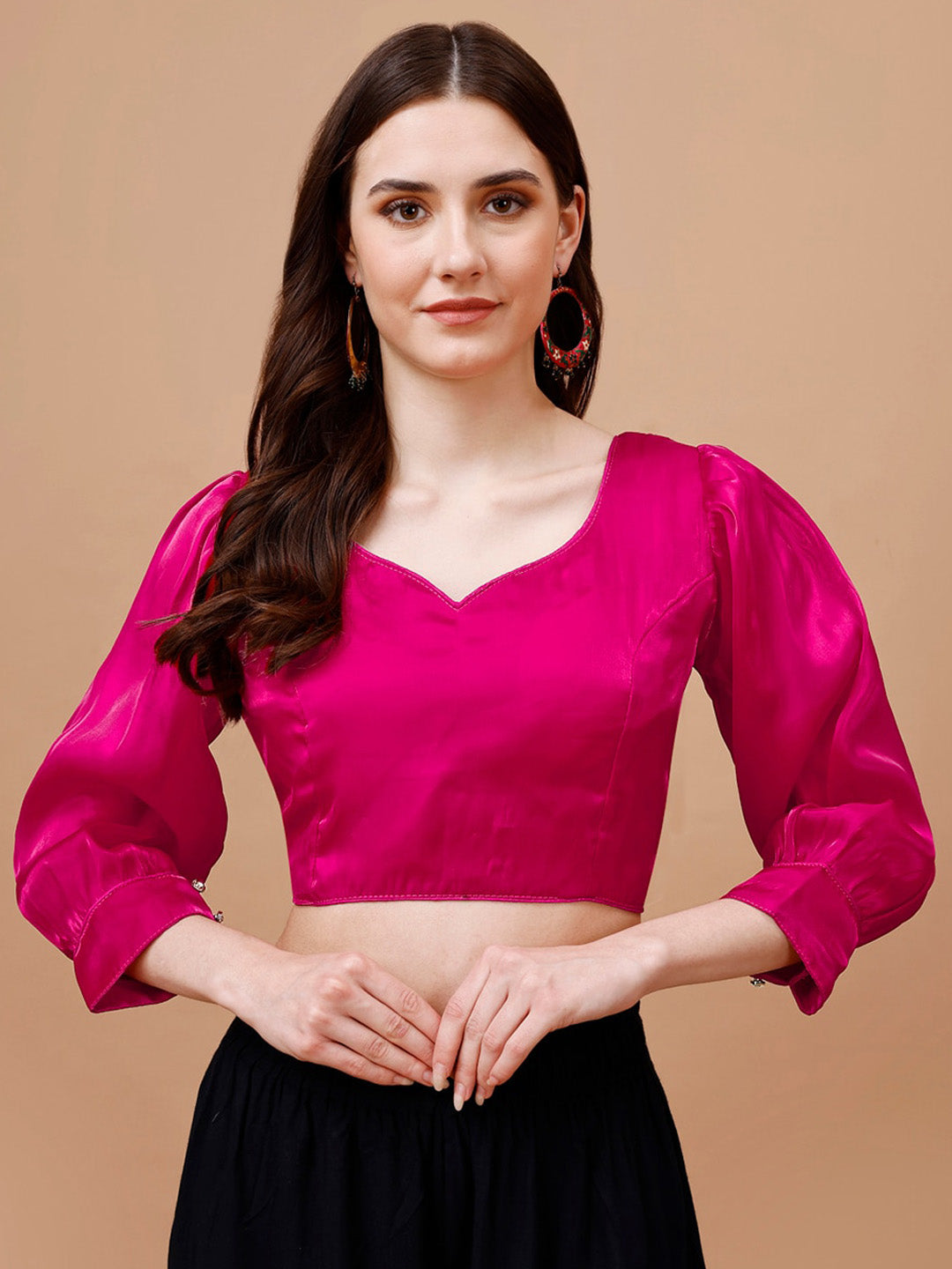 Tikhi Imli Pink Sweetheart Neck Puff Sleeves Saree Blouse | Swadesiicart