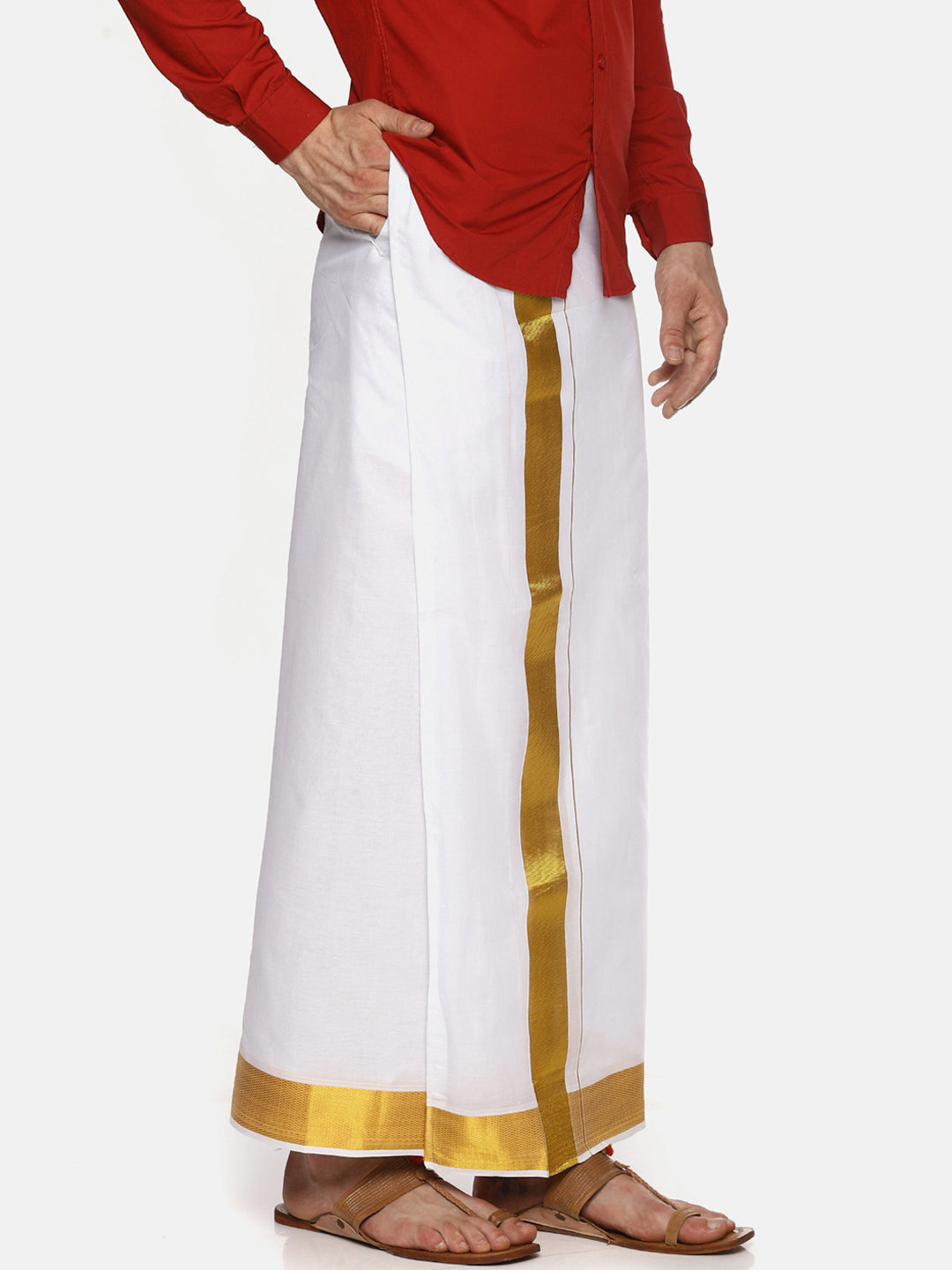 Sethukrishna Men White Solid Double Layer Readymade Dhoti | Swadesiicart