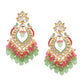 Shoshaa Gold-Polished Green & Pink Enamel Kundan-Studded Drop Earrings | Swadesiicart