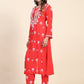 HOUSE OF KARI Floral Embroidered Chikankari Pure Cotton Straight Kurta With Trousers | Swadesiicart