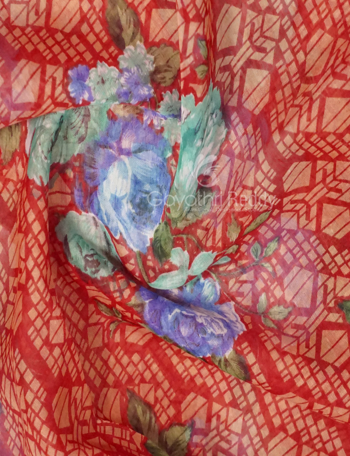 Shades of Tomato Mix Orange Colour Floral Design Semi Chanderi Saree By Gayathri Reddy Designer Studio | Swadesiicart
