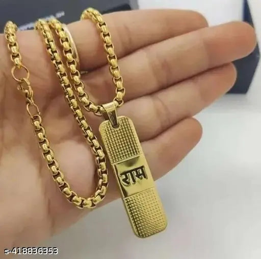 Tehzeeb Creations Brass Bhagwan Ram Name Pendant In Golden Colour | Swadesiicart
