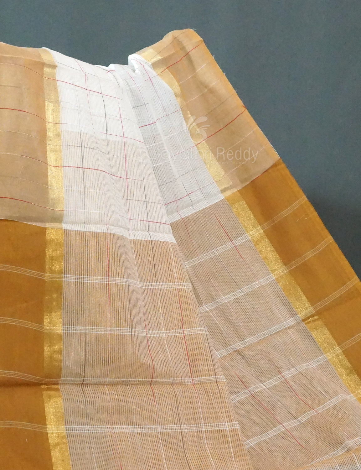 Dual Shade of Milk White And Light Brown Pure Mangalgiri Cotton By Gayathri Reddy Designer Studio | Swadesiicart