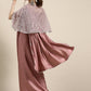 Tikhi Imli Trendy Mauve Sleek Poly Crepe Saree with Embellished Border & Cape | Swadesiicart