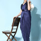 Blue Imported Crush Lycra Texture Pattern Ready to Wear Saree with stitched Blouse - Nirvana | Swadesiicart