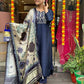 The52 Navy Blue Women's Beautiful Viscose Chanderi Fabric Embroidered Work Straight Kurta Pant and Dupatta Set - Swadesiicart