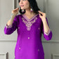 Partywear Designer Viscose Chanderi Wine Stitched Suit With Dupatta - Tanisha | Swadesiicart
