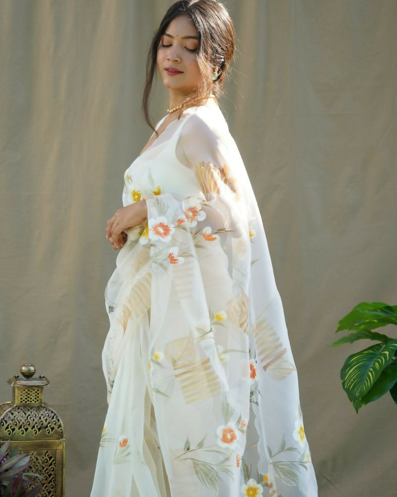 Vamsee Menka Yellow Organza Saree - Swadesiicart