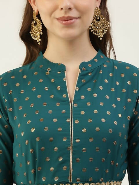 FIORRA Women's Turquise Poly Crepe Flared Kurta With Dupatta - Swadesiicart