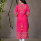 Juniper Women's Pink Thread Embroidered Liva Rayon Kurta With Sequins & Beads - Swadesiicart
