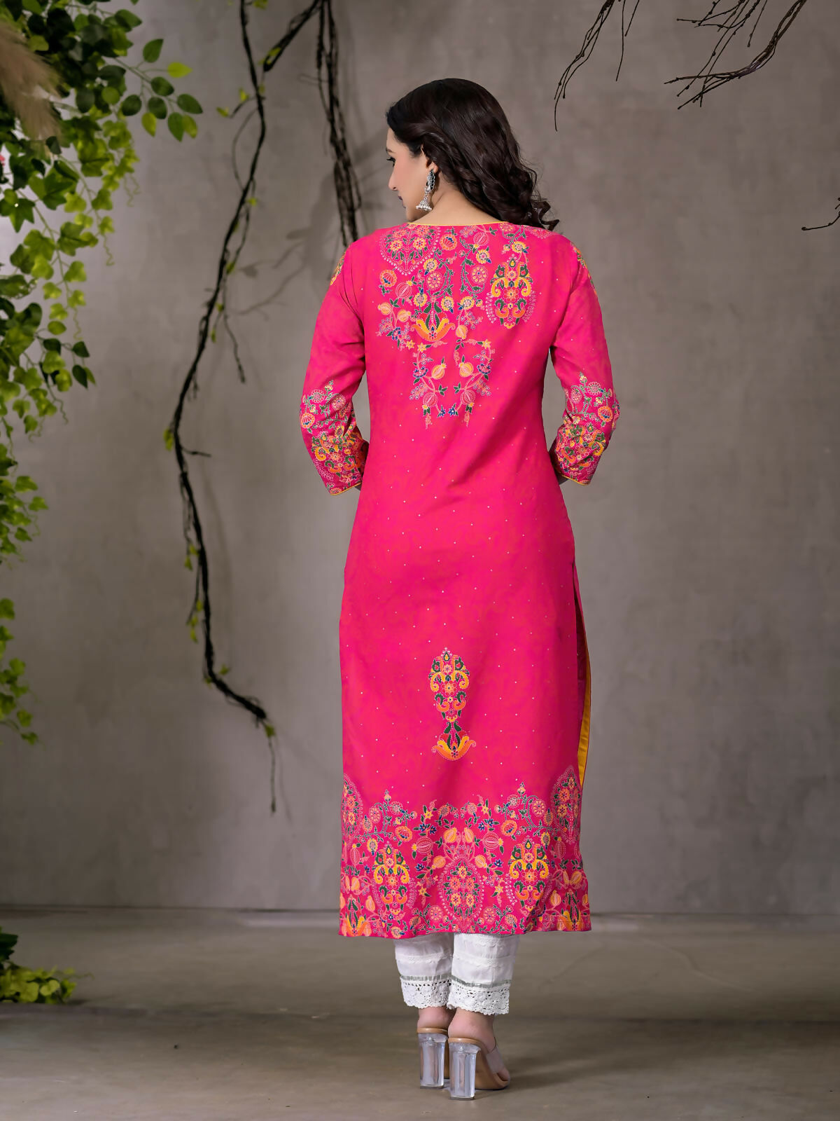 Juniper Women's Pink Thread Embroidered Liva Rayon Kurta With Sequins & Beads - Swadesiicart