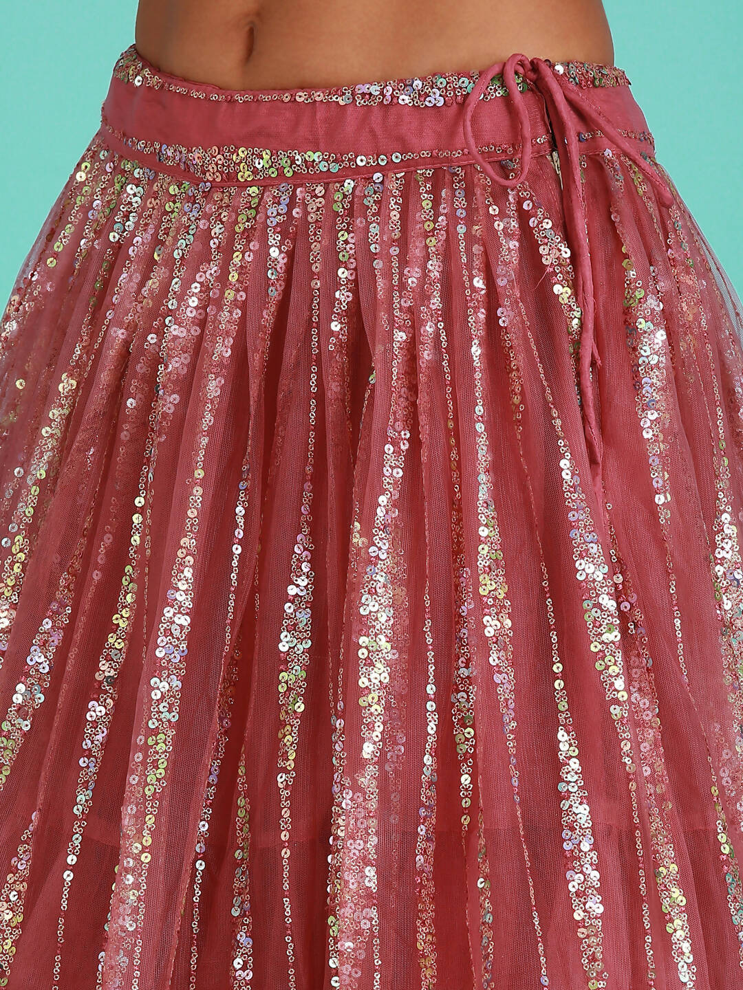 House of Panchhi Rose Gold Net Sequinse Work Lehenga & Blouse, Dupatta | Swadesiicart