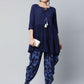 Ahalyaa Women Navy Blue Rayon Floral Empire Kurti with Dhoti Pants | Swadesiicart
