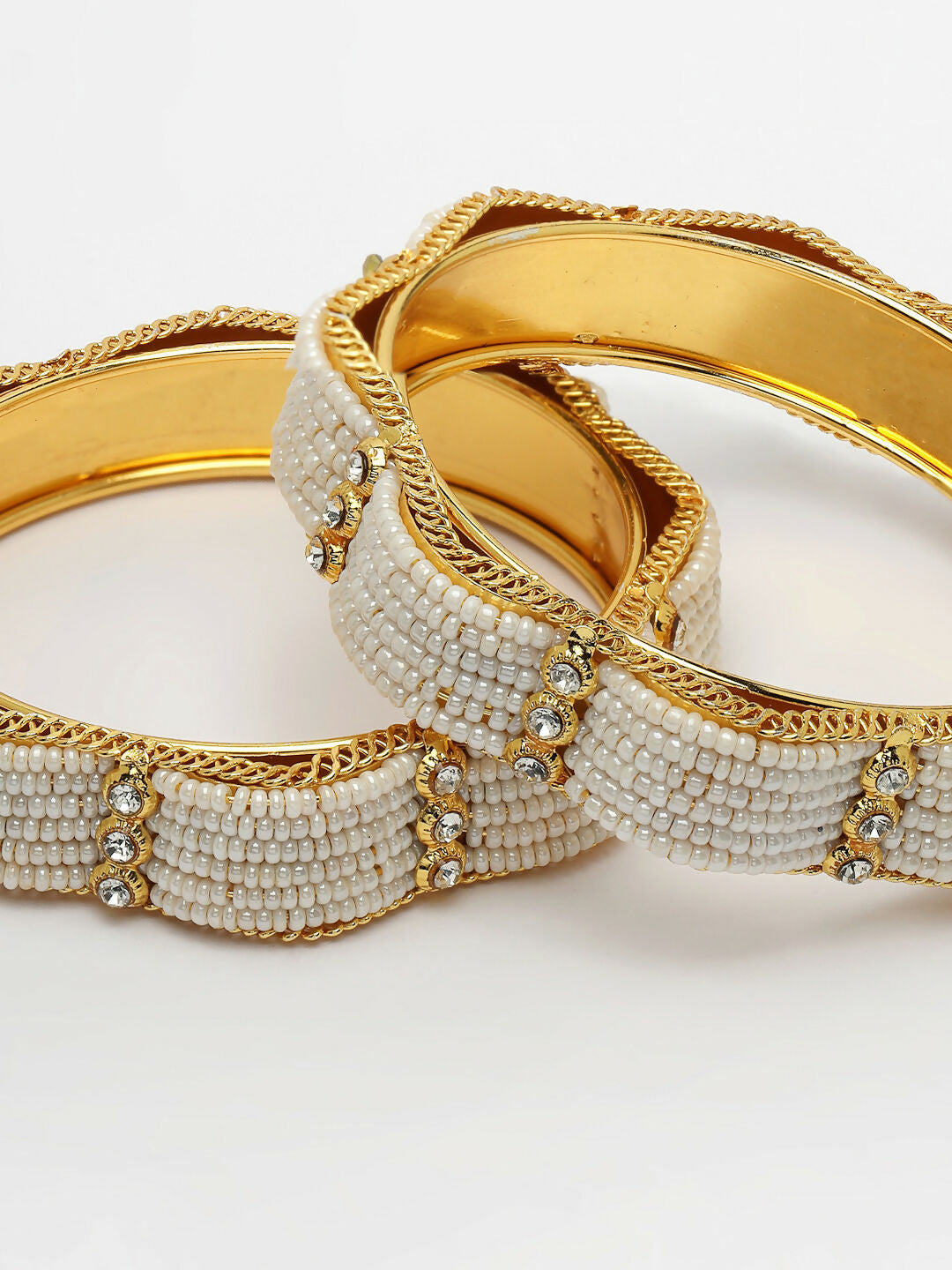 NVR Women's Set of 2 Gold-Polished Pearl Handcrafted Traditional Bangles - Swadesiicart