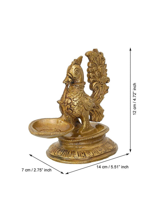 eCraftIndia Gold-Toned Peacock Brass Diya Stand | Swadesiicart