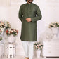 Anaita Mehndi Silk Straight Kurta With Neck Mirror Work