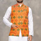 Anaita Orange Cotton Straight Kurta Pajama & Koti With Jequard Work