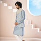 A Powder Blue Floral Hand Embroidered Nehru Jacket by Hilo Design