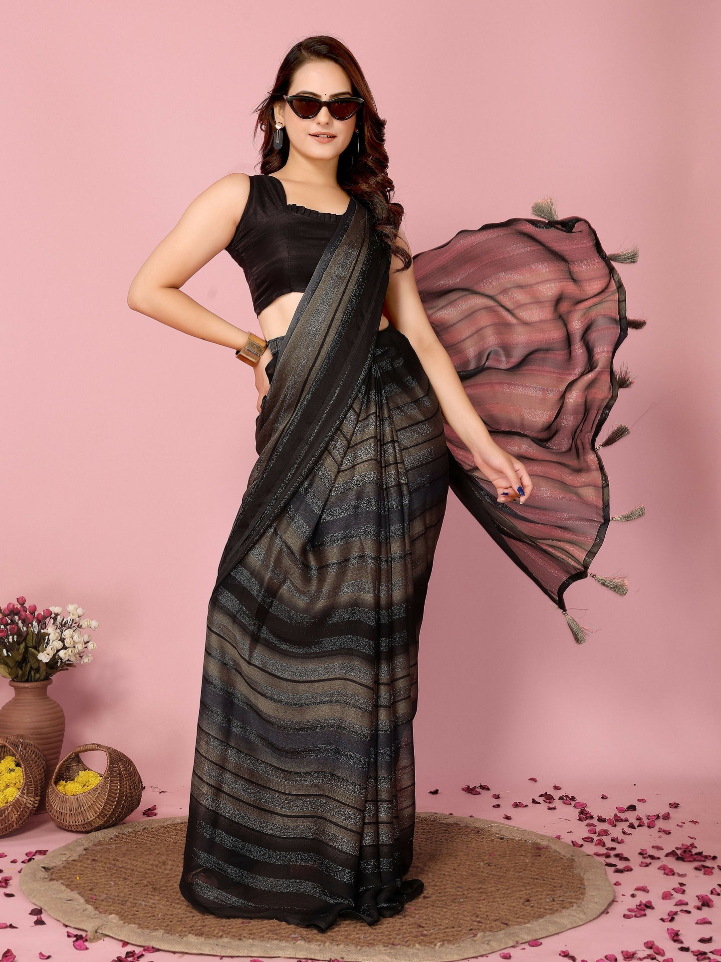 Attractive These Party Wear Ready To Wear Saree - Grey | Swadesiicart