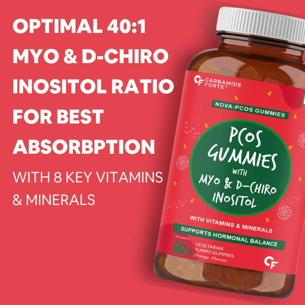 Carbamide Forte PCOS Gummies for Women with Myo & D Chiro Inositol - Orange Flavor - Swadesiicart