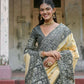 Vishnu Weaves Women's Black Handloom Raw Silk Woven Saree with Blouse - Swadesiicart