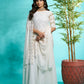 Aayaa Designer Faux Gorgette Embroidery Zari Sequins Thread work Full Flaired plazzo Suit with Dupatta - Off White