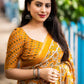 Mustard Cotton Blend Ajrak Saree with Unstitched Blouse - Hiral Fashion | Swadesiicart