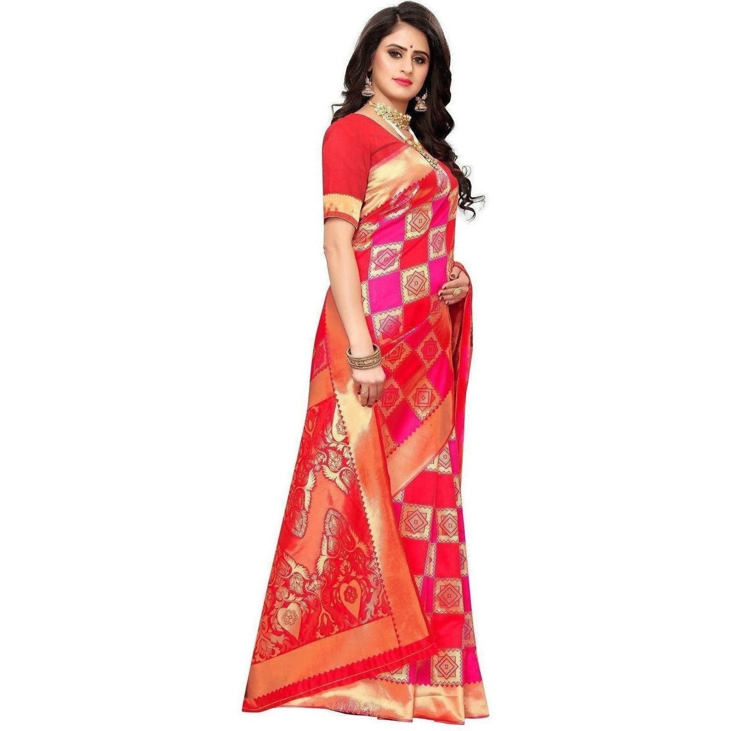 Vamika Banarasi Jaquard Pink Weaving Saree (Banarasi 30) | Swadesiicart
