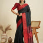 Vishnu Weaves Women's Black Raw Silk Thread Woven Saree with Blouse - Swadesiicart