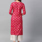 Indian Clothing Anubhutee Pink & Golden Printed Straight Kurta - Swadesiicart