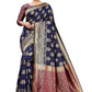 Vamika Ethnic Fire Navy Blue Weaving Banarasi Jacquard Saree | Swadesiicart