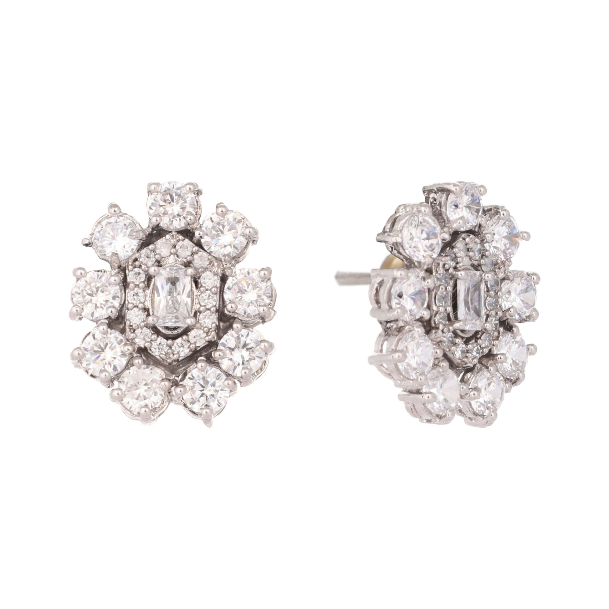 Nuyug Silver Blossom Diamond Studs | Swadesiicart