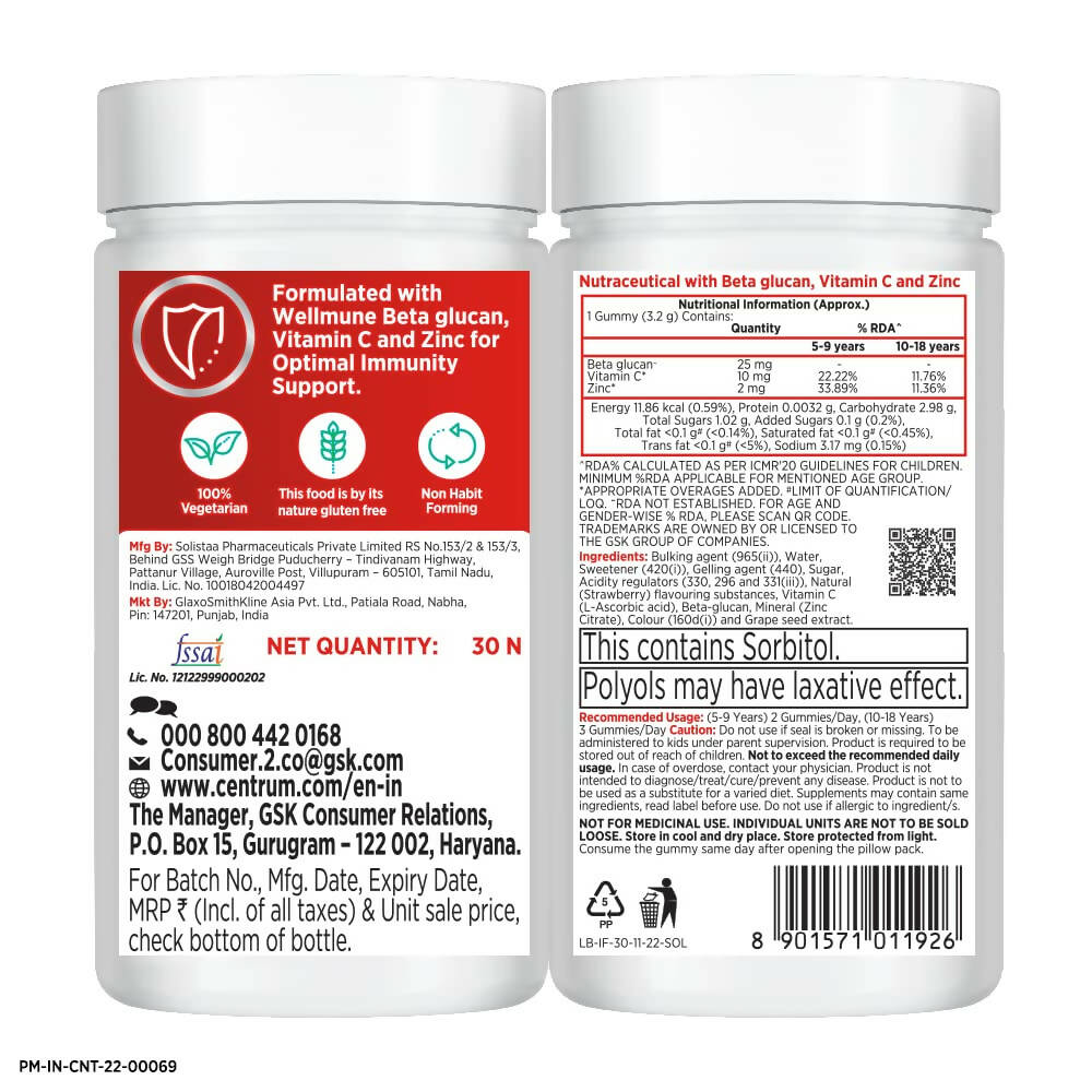 Centrum Kids Immune Fuel Gummies - Strawberry Flavor | Swadesiicart