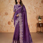 Purple Banarasi Crush Silk Thread, Sequence, Cord Embroidered with Stone & Moti Work Saree - Mohmanthan Dakshika | Swadesiicart