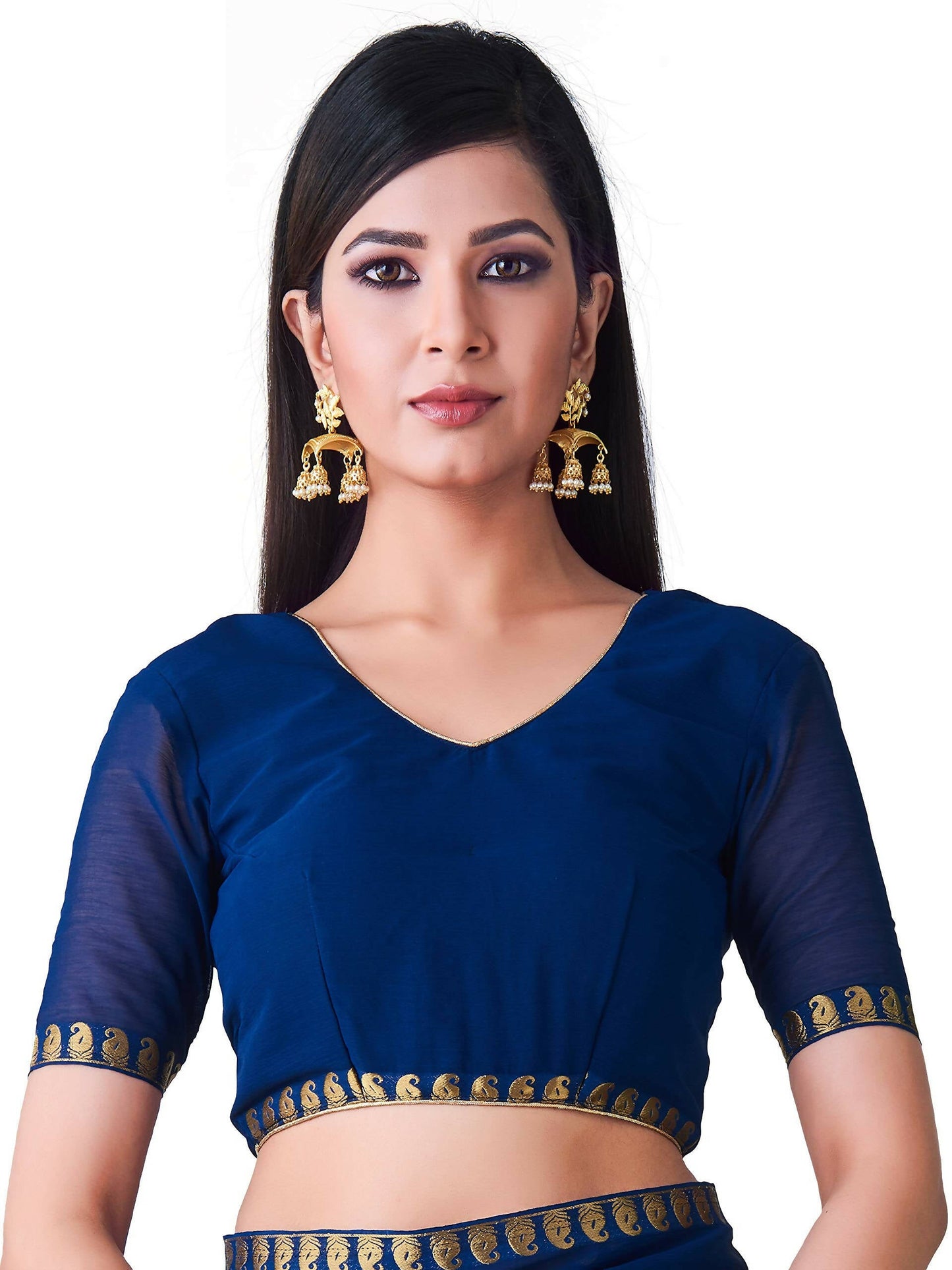 Mimosa Women's Navy Blue Banarasi Chiffon Saree | Swadesiicart