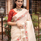 White Pure Linen Woven Design Saree with Unstitched Blouse - Hiral Fashion | Swadesiicart