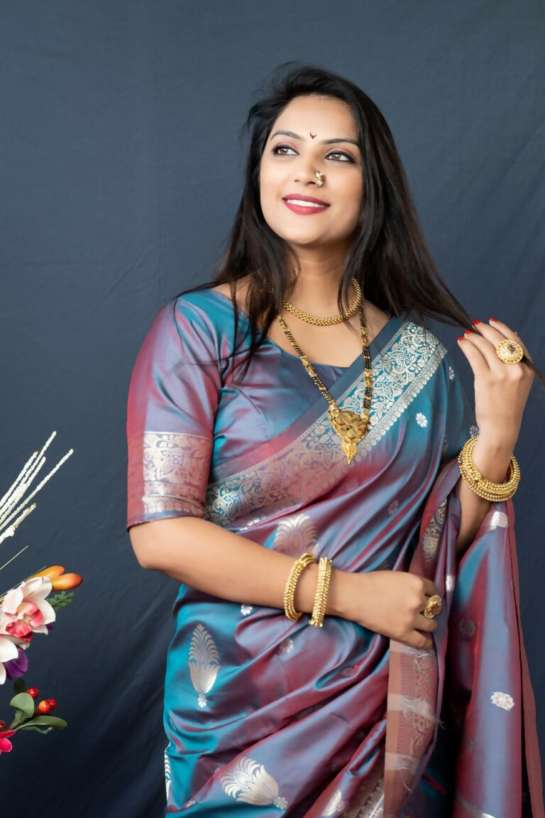 Jyoti Fashion Women's Grey Paithani Silk Zari Woven Saree with Blouse | Swadesiicart