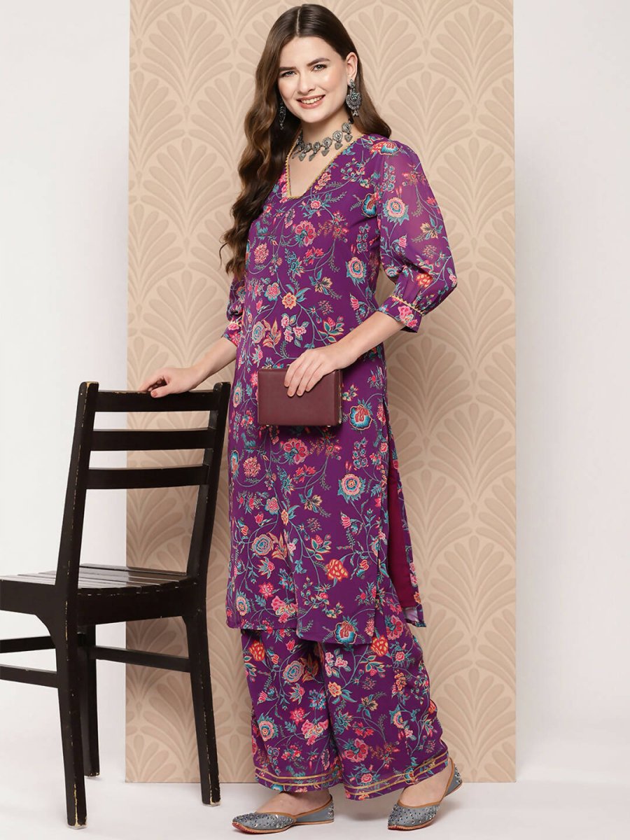 Ahalyaa Women's Traditional wear Kurta Set - Purple | Swadesiicart