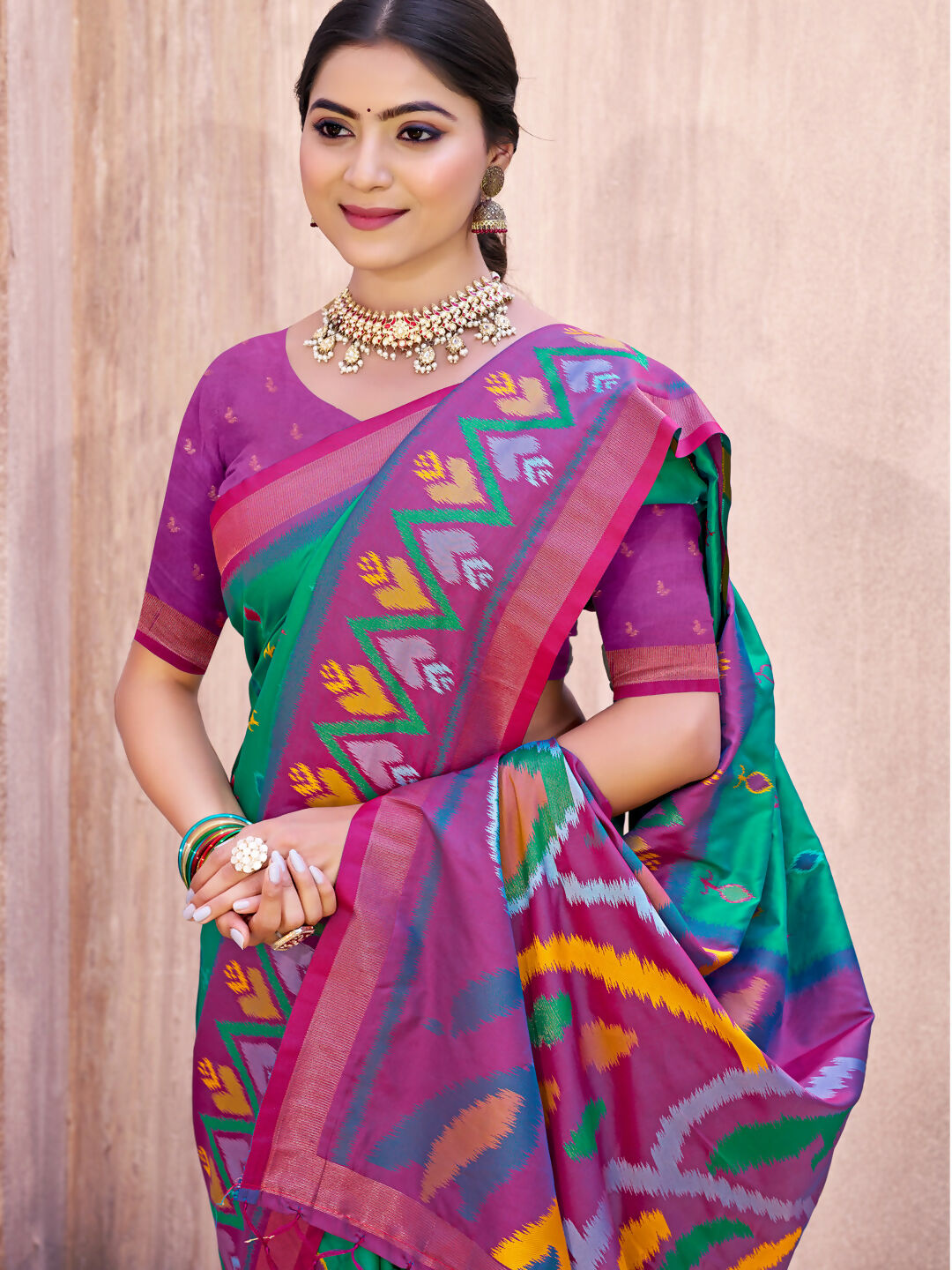 Shree Shyam Fashion Rama Green Pochampally Silk Saree