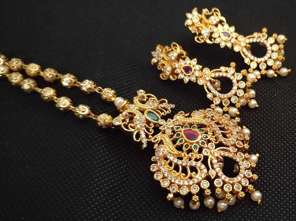 Multicolor Peacock Pendant Necklace Set - Swadesiicart
