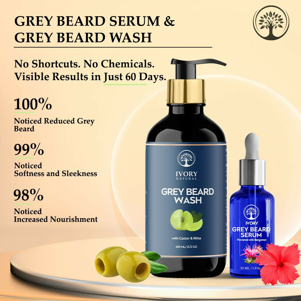 Ivory Natural Grey Beard Combo (Serum + Beard Wash) For Early Graying Beard | Swadesiicart