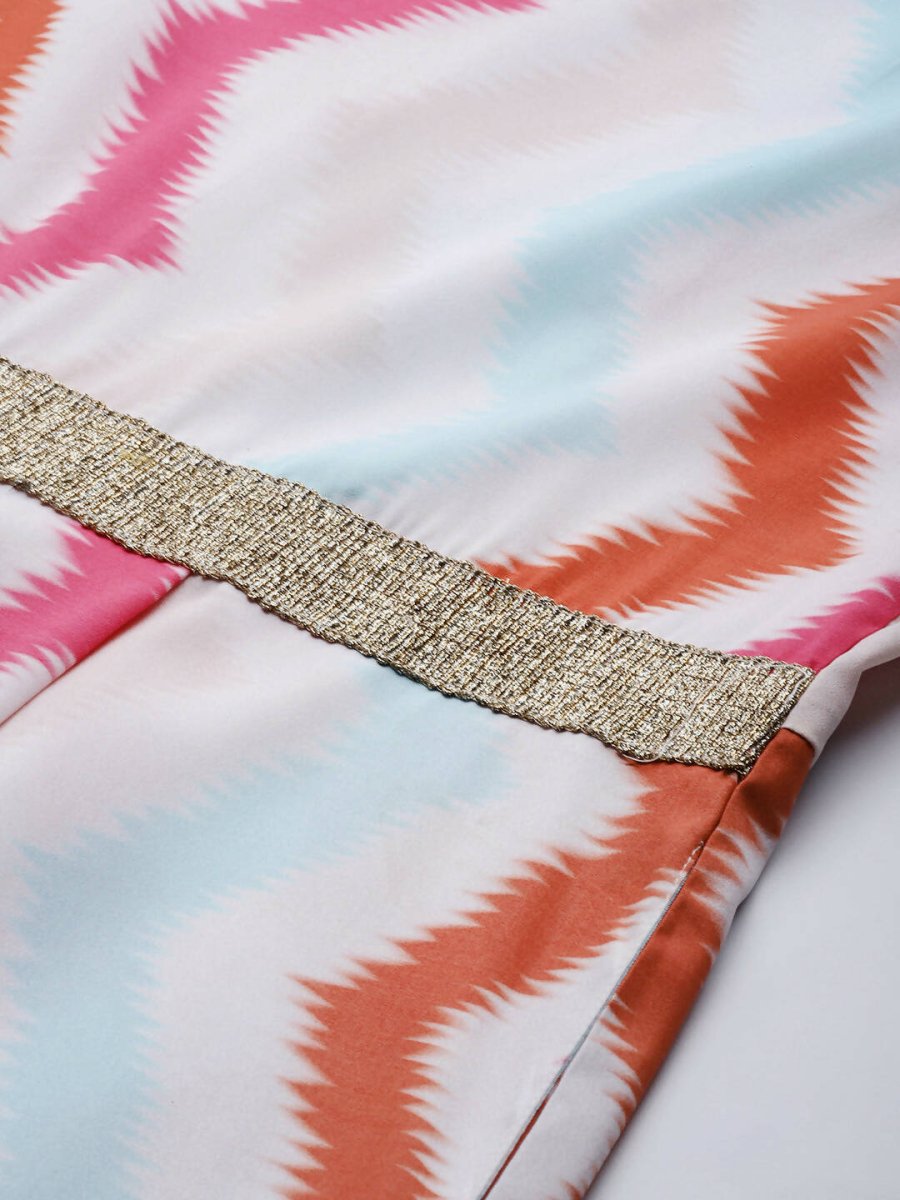 Ahalyaa White & Pink Zig Zag Striped Basic Jumpsuit - Swadesiicart